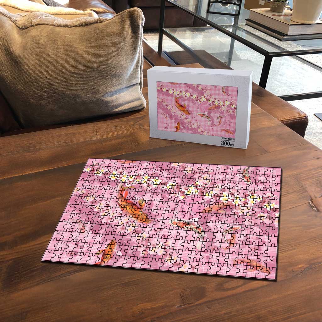 Pink Palaka Hawaiian And Japanese Puzzle Sakura Lei With Koi Fish - Polynesian Pride