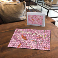 Pink Palaka Hawaiian And Japanese Puzzle Sakura Lei With Koi Fish - Polynesian Pride