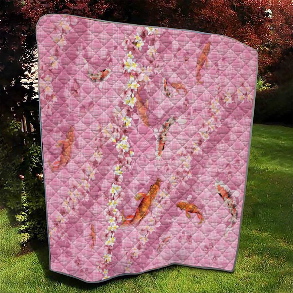 Pink Palaka Hawaiian And Japanese Quilt Sakura Lei With Koi Fish - Polynesian Pride