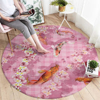 Pink Palaka Hawaiian And Japanese Round Carpet Sakura Lei With Koi Fish - Polynesian Pride