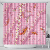 Pink Palaka Hawaiian And Japanese Shower Curtain Sakura Lei With Koi Fish - Polynesian Pride