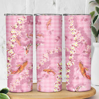 Pink Palaka Hawaiian And Japanese Skinny Tumbler Sakura Lei With Koi Fish - Polynesian Pride