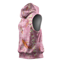 Pink Palaka Hawaiian And Japanese Sleeveless Hoodie Sakura Lei With Koi Fish - Polynesian Pride