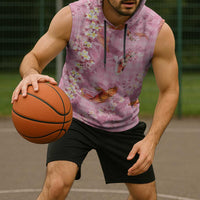 Pink Palaka Hawaiian And Japanese Sleeveless Hoodie Sakura Lei With Koi Fish - Polynesian Pride