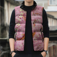 Pink Palaka Hawaiian And Japanese Sleeveless Puffer Jacket Sakura Lei With Koi Fish - Polynesian Pride