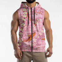 Pink Palaka Hawaiian And Japanese Sleeveless Zip Hoodie Sakura Lei With Koi Fish - Polynesian Pride