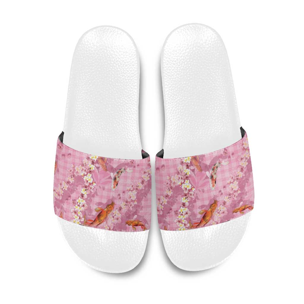 Pink Palaka Hawaiian And Japanese Slide Sandals Sakura Lei With Koi Fish - Polynesian Pride