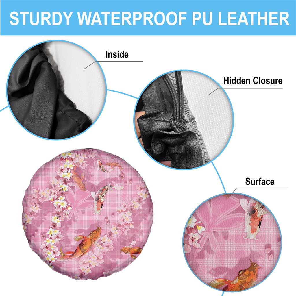 Pink Palaka Hawaiian And Japanese Spare Tire Cover Sakura Lei With Koi Fish - Polynesian Pride