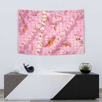 Pink Palaka Hawaiian And Japanese Tapestry Sakura Lei With Koi Fish - Polynesian Pride