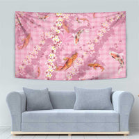Pink Palaka Hawaiian And Japanese Tapestry Sakura Lei With Koi Fish - Polynesian Pride