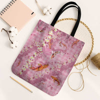 Pink Palaka Hawaiian And Japanese Tote Bag Sakura Lei With Koi Fish - Polynesian Pride