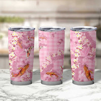Pink Palaka Hawaiian And Japanese Tumbler Cup Sakura Lei With Koi Fish - Polynesian Pride