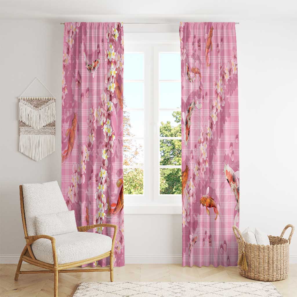 Pink Palaka Hawaiian And Japanese Window Curtain Sakura Lei With Koi Fish - Polynesian Pride