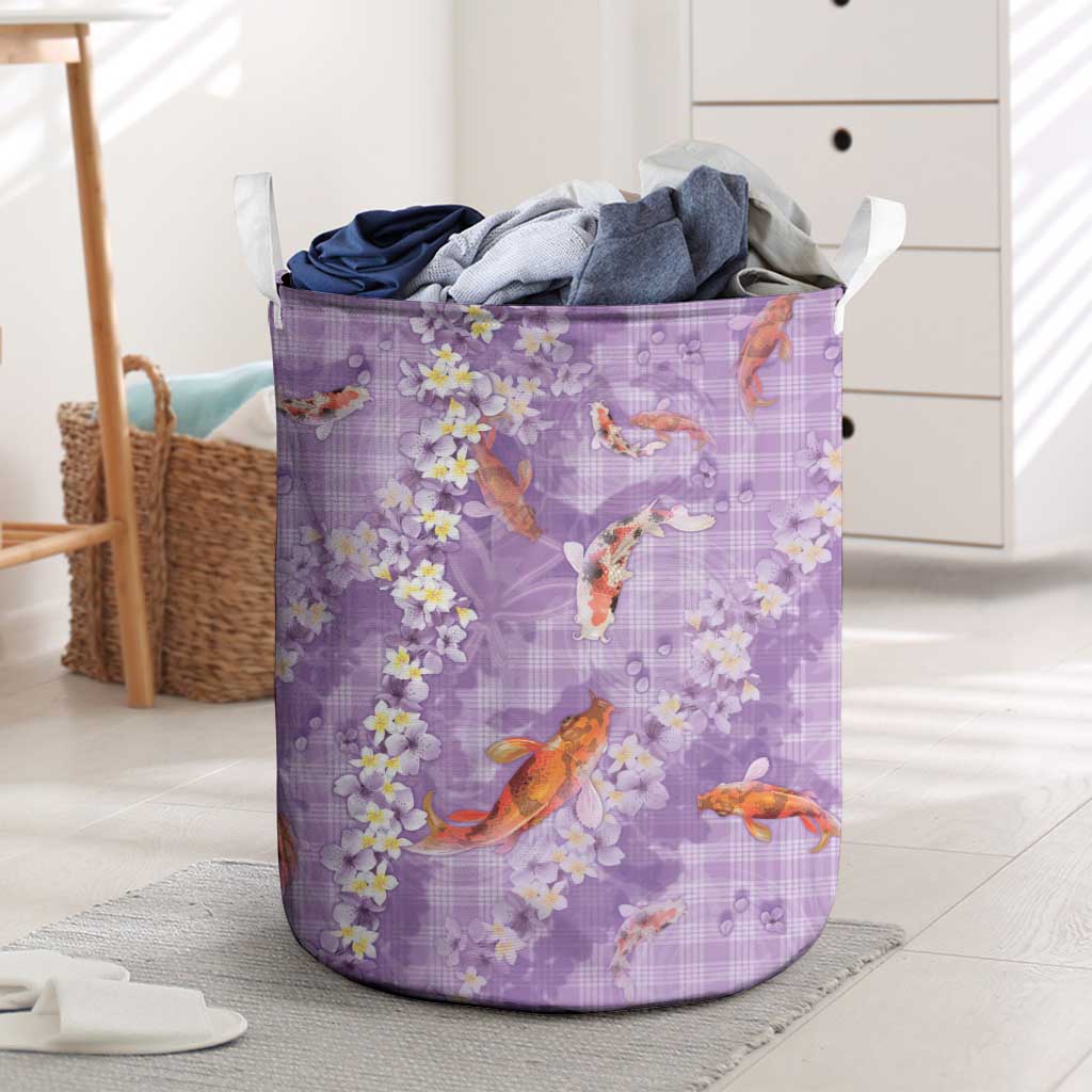 Purple Palaka Hawaiian And Japanese Laundry Basket Sakura Lei With Koi Fish - Polynesian Pride