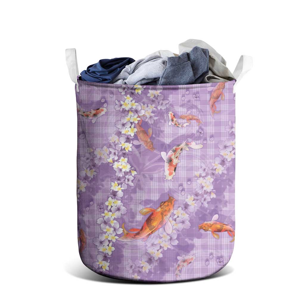Purple Palaka Hawaiian And Japanese Laundry Basket Sakura Lei With Koi Fish - Polynesian Pride