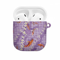 Purple Palaka Hawaiian And Japanese AirPods Case Sakura Lei With Koi Fish - Polynesian Pride