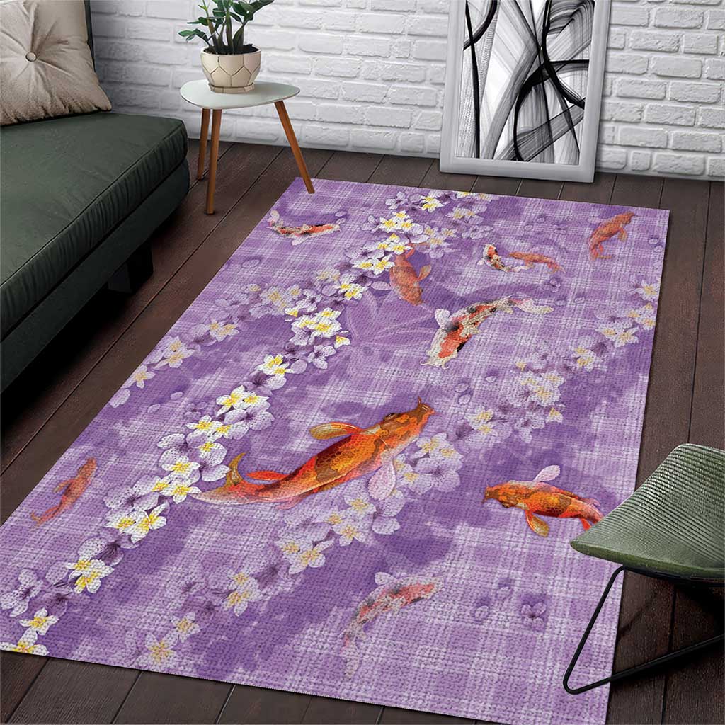 Purple Palaka Hawaiian And Japanese Area Rug Sakura Lei With Koi Fish - Polynesian Pride