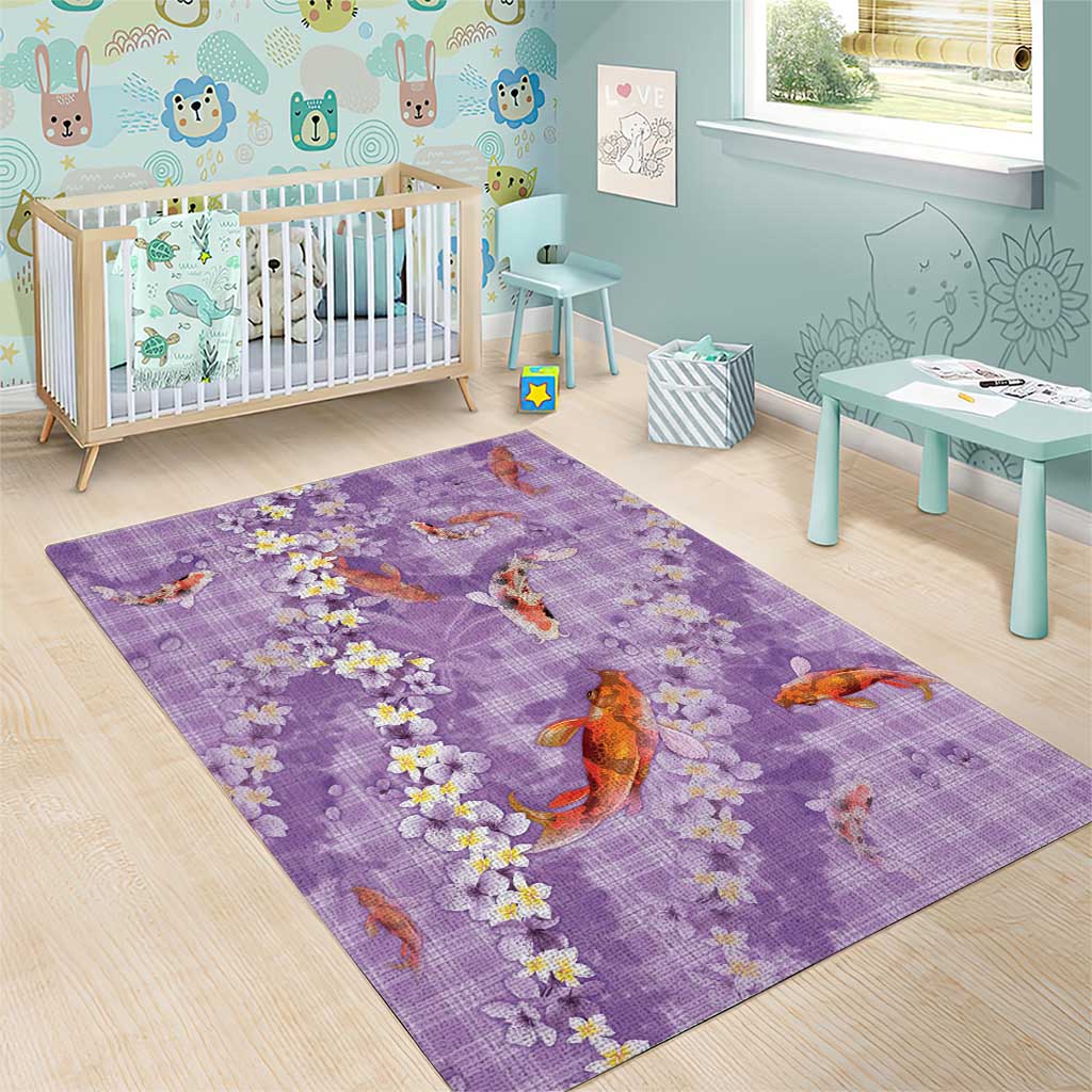Purple Palaka Hawaiian And Japanese Area Rug Sakura Lei With Koi Fish - Polynesian Pride