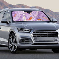 Purple Palaka Hawaiian And Japanese Auto Sun Shade Sakura Lei With Koi Fish - Polynesian Pride