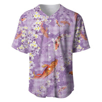 Purple Palaka Hawaiian And Japanese Baseball Jersey Sakura Lei With Koi Fish - Polynesian Pride