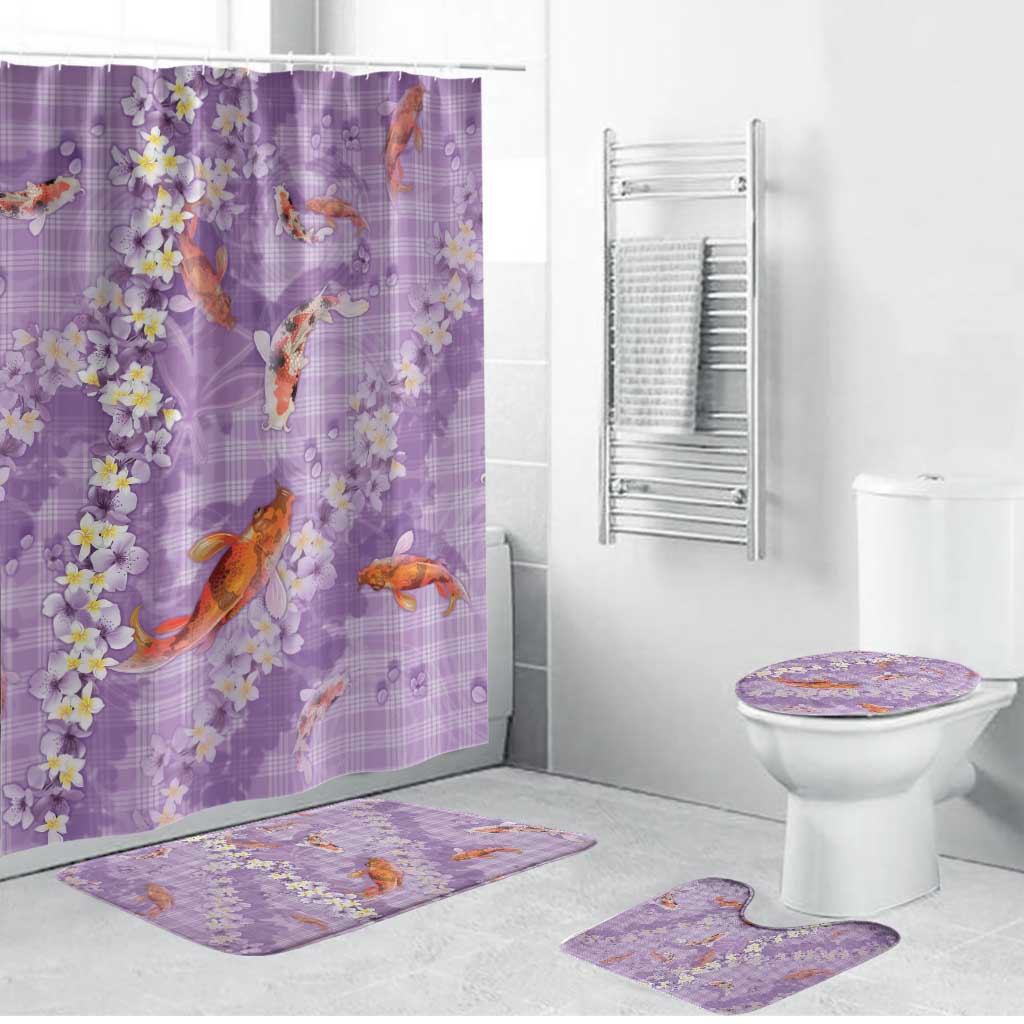 Purple Palaka Hawaiian And Japanese Bathroom Set Sakura Lei With Koi Fish - Polynesian Pride