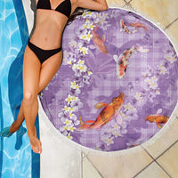 Purple Palaka Hawaiian And Japanese Beach Blanket Sakura Lei With Koi Fish - Polynesian Pride