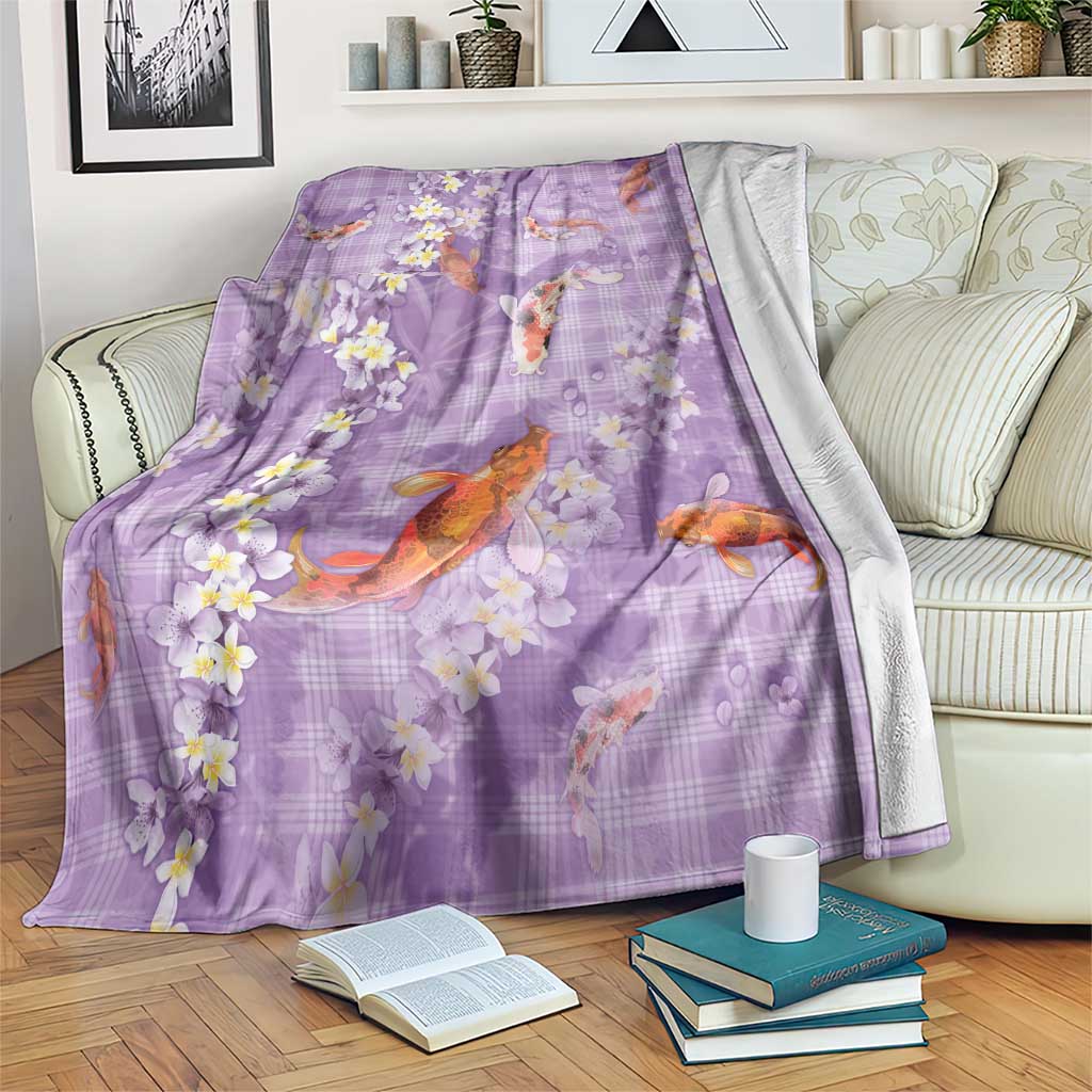 Purple Palaka Hawaiian And Japanese Blanket Sakura Lei With Koi Fish - Polynesian Pride