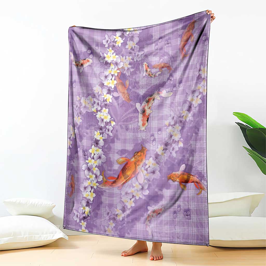 Purple Palaka Hawaiian And Japanese Blanket Sakura Lei With Koi Fish - Polynesian Pride