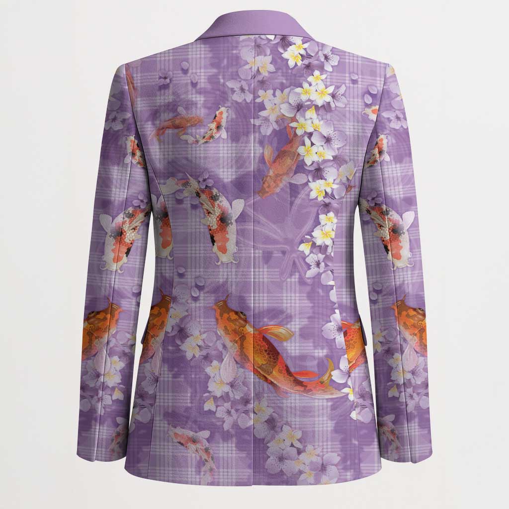Purple Palaka Hawaiian And Japanese Blazer Sakura Lei With Koi Fish - Polynesian Pride