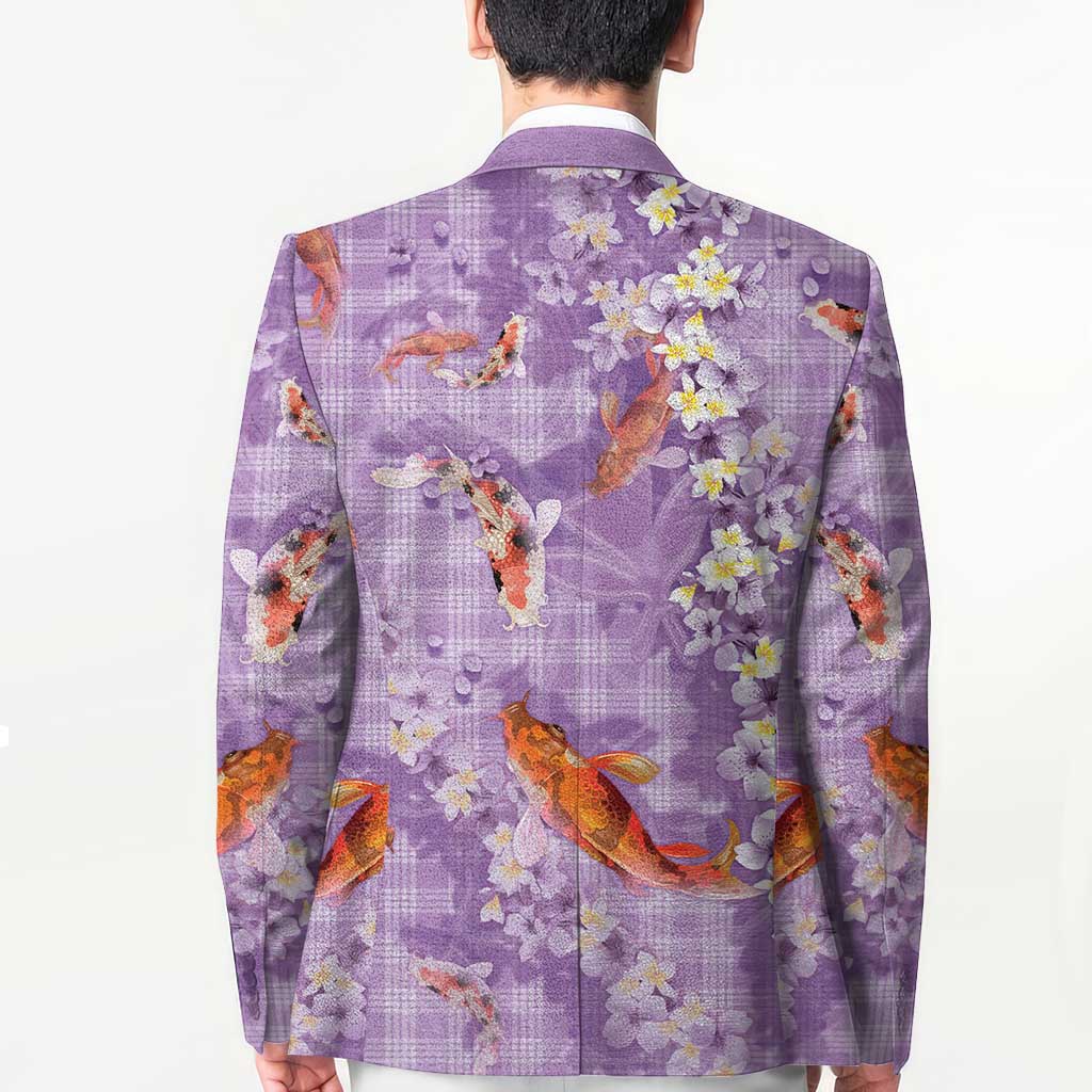 Purple Palaka Hawaiian And Japanese Blazer Sakura Lei With Koi Fish - Polynesian Pride