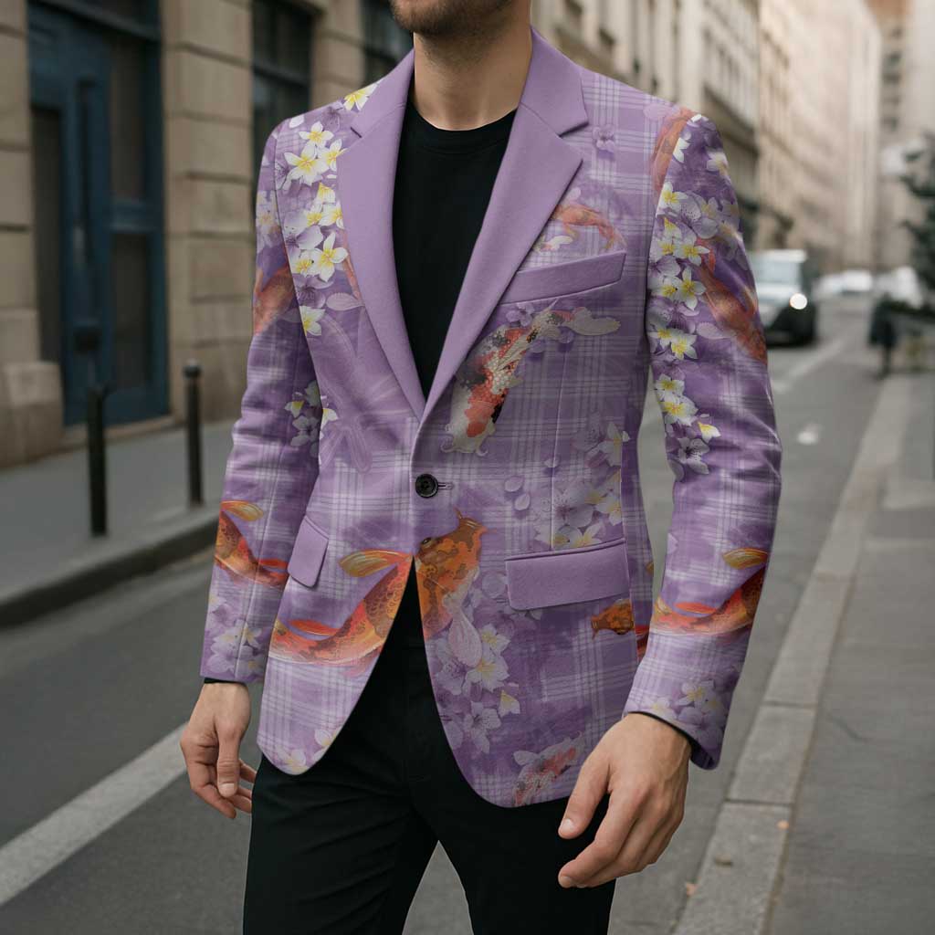 Purple Palaka Hawaiian And Japanese Blazer Sakura Lei With Koi Fish - Polynesian Pride