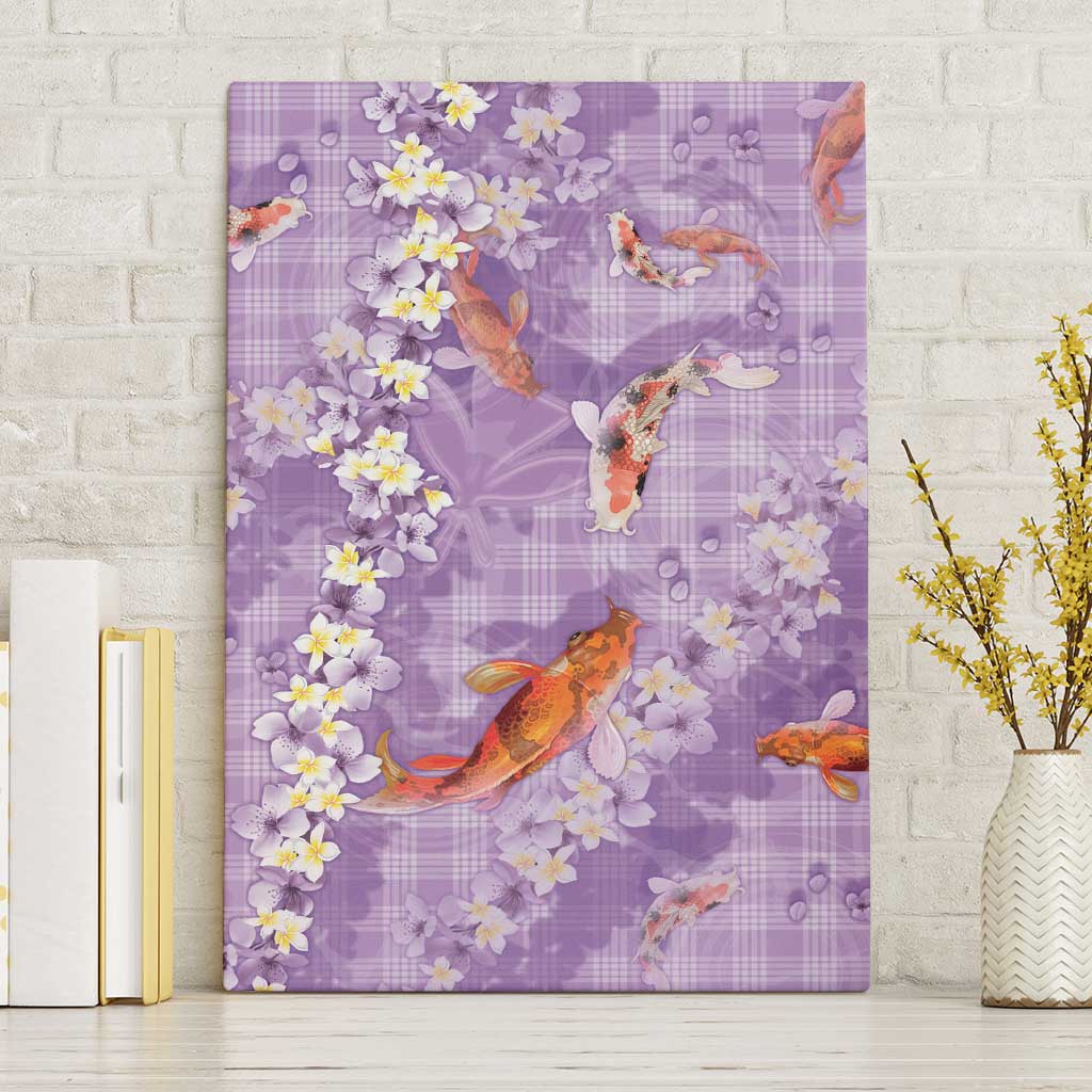 Purple Palaka Hawaiian And Japanese Canvas Wall Art Sakura Lei With Koi Fish - Polynesian Pride