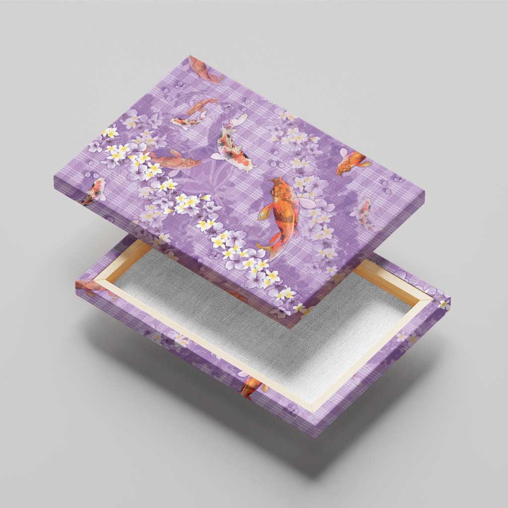 Purple Palaka Hawaiian And Japanese Canvas Wall Art Sakura Lei With Koi Fish - Polynesian Pride