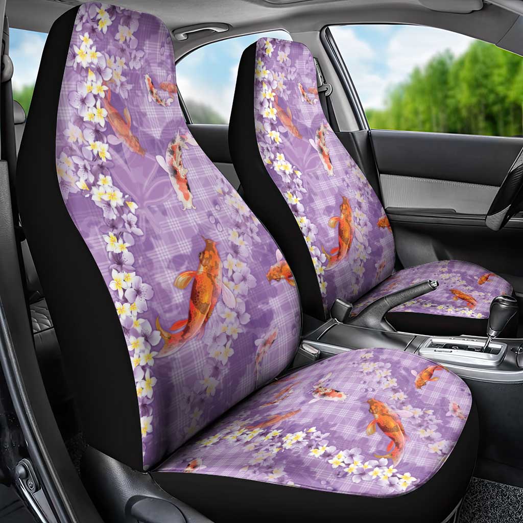 Purple Palaka Hawaiian And Japanese Car Seat Cover Sakura Lei With Koi Fish - Polynesian Pride