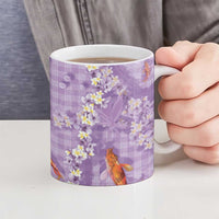 Purple Palaka Hawaiian And Japanese Ceramic Mug Sakura Lei With Koi Fish - Polynesian Pride