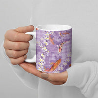 Purple Palaka Hawaiian And Japanese Ceramic Mug Sakura Lei With Koi Fish - Polynesian Pride