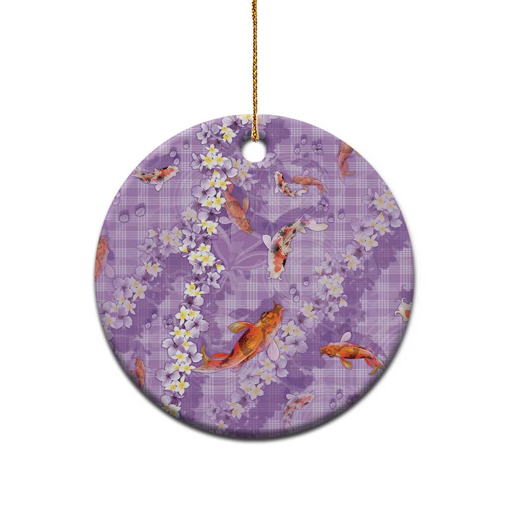 Purple Palaka Hawaiian And Japanese Ceramic Ornament Sakura Lei With Koi Fish - Polynesian Pride