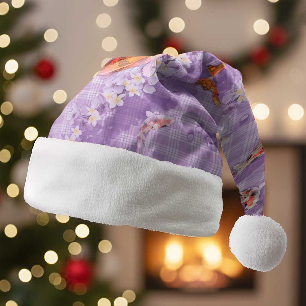 Purple Palaka Hawaiian And Japanese Christmas Santa Hat Sakura Lei With Koi Fish - Polynesian Pride
