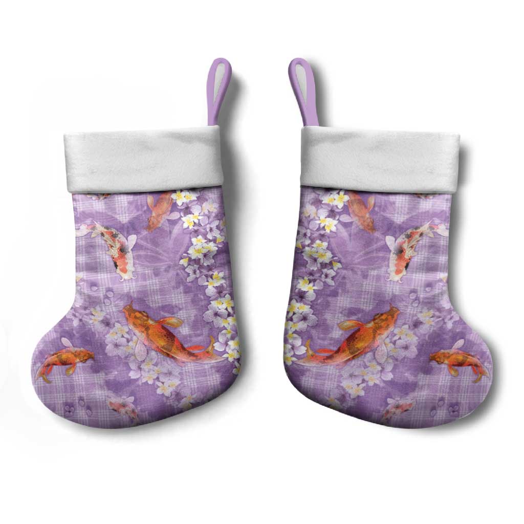 Purple Palaka Hawaiian And Japanese Christmas Stocking Sakura Lei With Koi Fish - Polynesian Pride