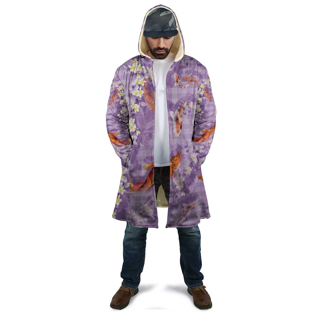 Purple Palaka Hawaiian And Japanese Cloak Sakura Lei With Koi Fish - Polynesian Pride