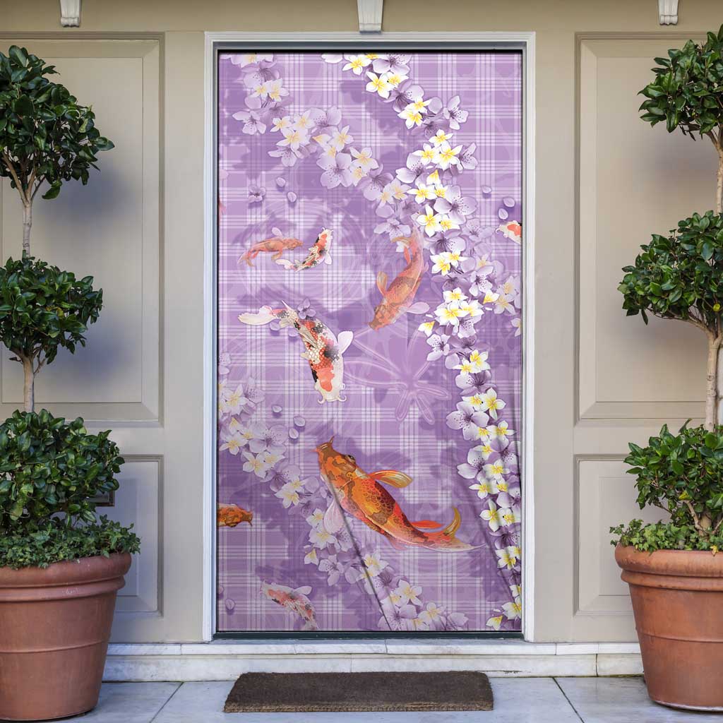Purple Palaka Hawaiian And Japanese Door Cover Sakura Lei With Koi Fish - Polynesian Pride