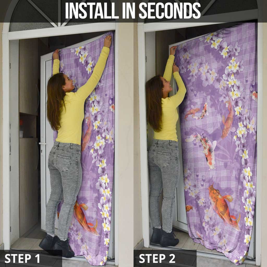 Purple Palaka Hawaiian And Japanese Door Cover Sakura Lei With Koi Fish - Polynesian Pride