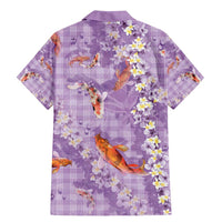 Purple Palaka Hawaiian And Japanese Family Matching Mermaid Dress and Hawaiian Shirt Sakura Lei With Koi Fish - Polynesian Pride