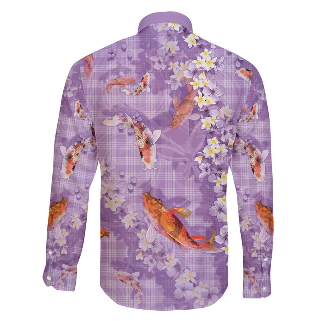 Purple Palaka Hawaiian And Japanese Family Matching Mermaid Dress and Hawaiian Shirt Sakura Lei With Koi Fish - Polynesian Pride