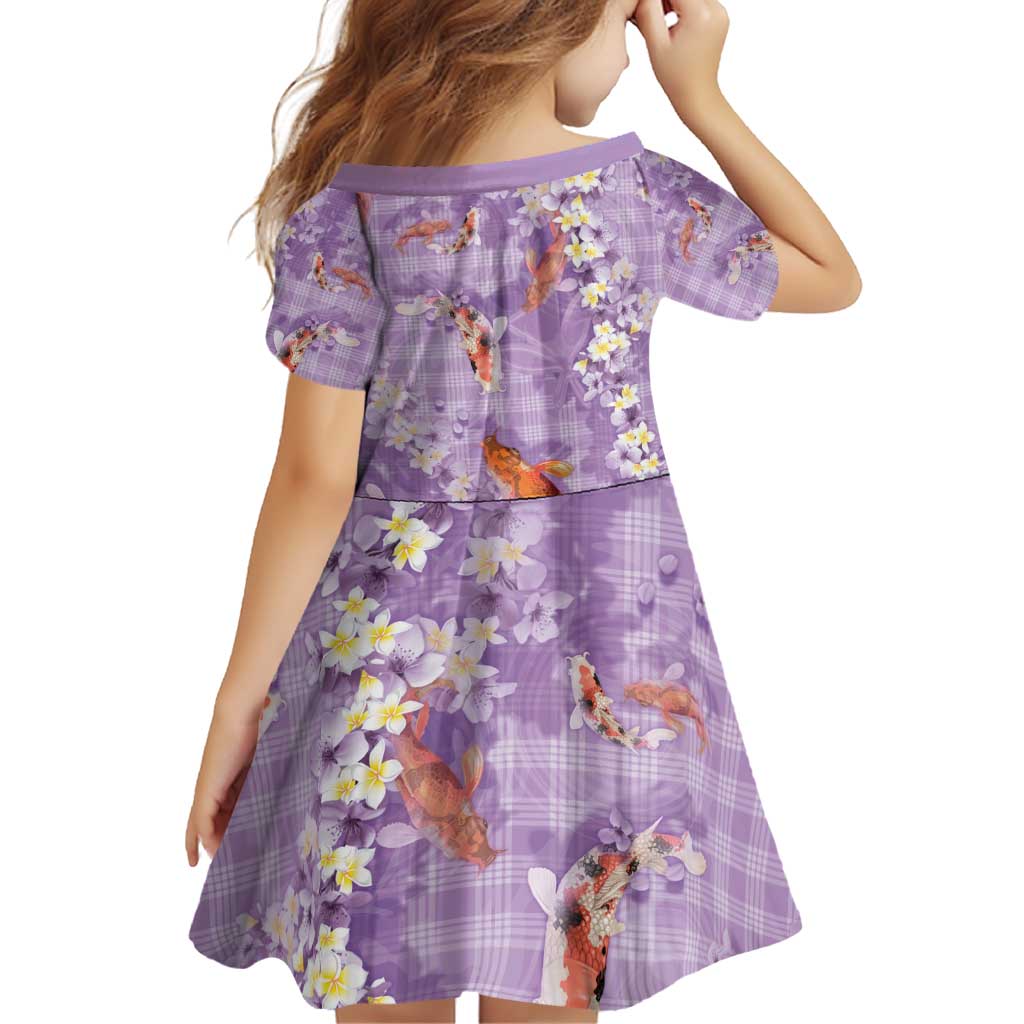 Purple Palaka Hawaiian And Japanese Family Matching Off Shoulder Short Dress and Hawaiian Shirt Sakura Lei With Koi Fish - Polynesian Pride