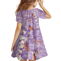 Purple Palaka Hawaiian And Japanese Family Matching Off Shoulder Short Dress and Hawaiian Shirt Sakura Lei With Koi Fish - Polynesian Pride