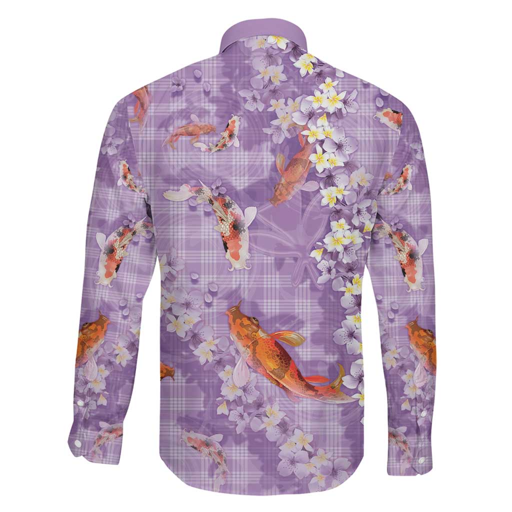 Purple Palaka Hawaiian And Japanese Family Matching Puletasi and Hawaiian Shirt Sakura Lei With Koi Fish DT05 - Polynesian Pride