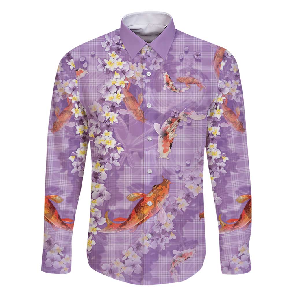 Purple Palaka Hawaiian And Japanese Family Matching Tank Maxi Dress and Hawaiian Shirt Sakura Lei With Koi Fish - Polynesian Pride