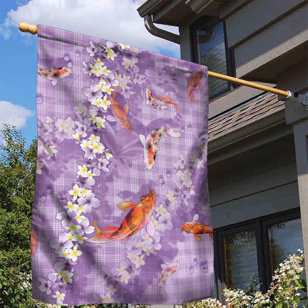 Purple Palaka Hawaiian And Japanese Garden Flag Sakura Lei With Koi Fish - Polynesian Pride