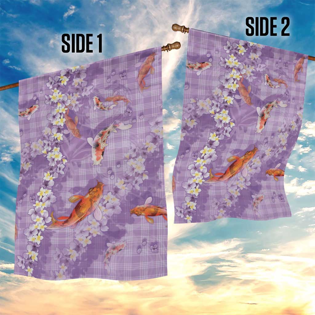 Purple Palaka Hawaiian And Japanese Garden Flag Sakura Lei With Koi Fish - Polynesian Pride